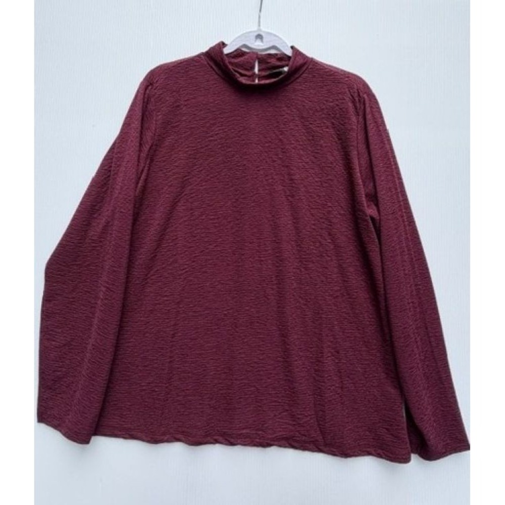 Ashley Stewart Womens Top 18 20 Plus Size Burgundy Mock Neck Long Sleeve Shirt